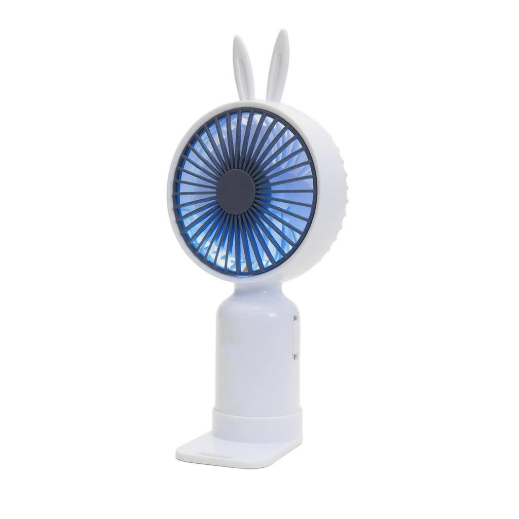 Portable Handheld Fan with Bunny Ear Design Rechargeable Battery Operated Small Desk Fan with Two Speed Settings and Gradient LED Light Base Fan