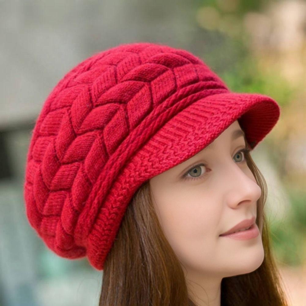 Thicken Warm Women Beret Cap Winter Thicken Knit Hat Elegant Striper Knitted Cap Women Girls