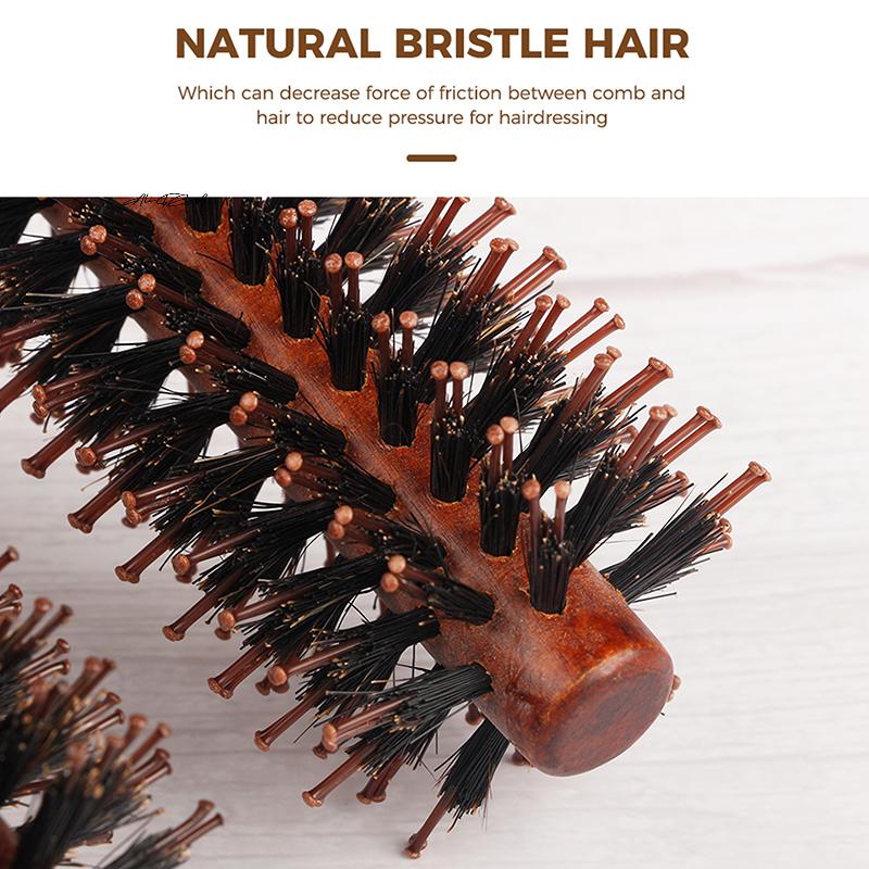 Anti-Static Wood Boar Bristle Round Hair Brush for Hair Styling Teasing Comb Teasing Brush for Curly Hair Hairdresser Tool