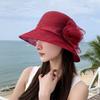 Vintage Elegant Flower Organza Sun Hats Ladies Wedding Party Floppy Church Hat For Women Summer Antiuv Travel Beach Caps