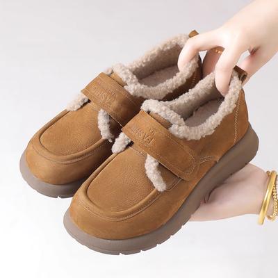 Модные плюшевые лоферы GKTINOO для женщин, из коровьей кожи, с круглым носком, теплые, на мягкой подошве, слипоны, плоская обувь, зимняя обувь на платформе для дам