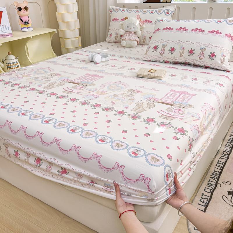 1pc Washed Cotton Bed Sheets with Elastic Single/Queen/King Cartoon Style Fitted Bed Sheet Sabanas Matrimoniales Sheets for Bed