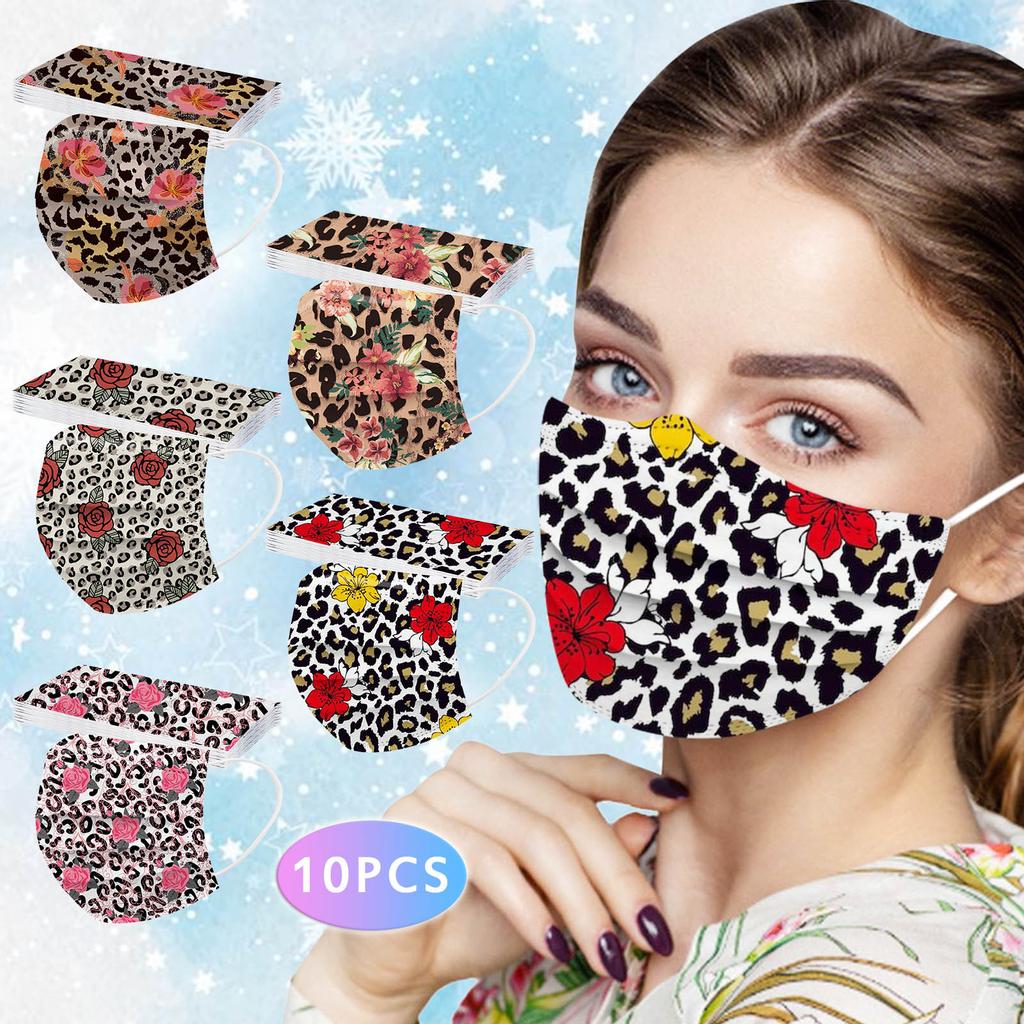 10 шт. трехслойная одноразовая защитная маска с леопардовым принтом для взрослых и цветком