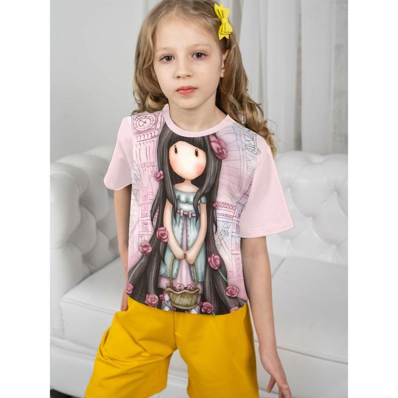 Милая футболка с принтом кота 3D, футболки для девочек 2025 года, модные футболки с изображением животных из мультфильмов для девочек, повседневная детская одежда, топ, футболка, лето