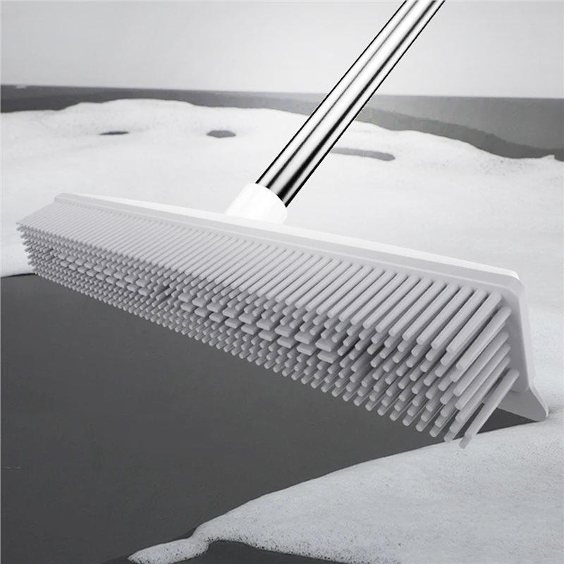 ABMH-No Scratch Broom Carpet Rake With Squeegee Long Handle For Fluff Carpet For Pet Hair Fur Remover On Hardwood Floors