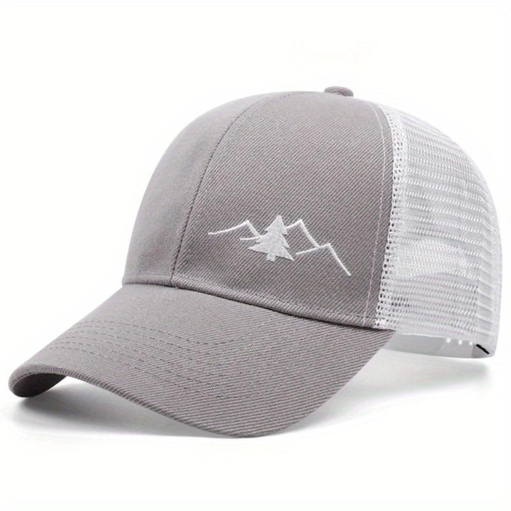 Mountain Embroidery Mesh Cap Adjustable Fit Sun Shading Hat Breathable Hat Unisex Wear