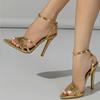 Designer Summer Shoes Woman Sandals High Heels Sandalias Ankle Strap Pointed Toe Gold Sandals Sexy Stiletto Party Slingback