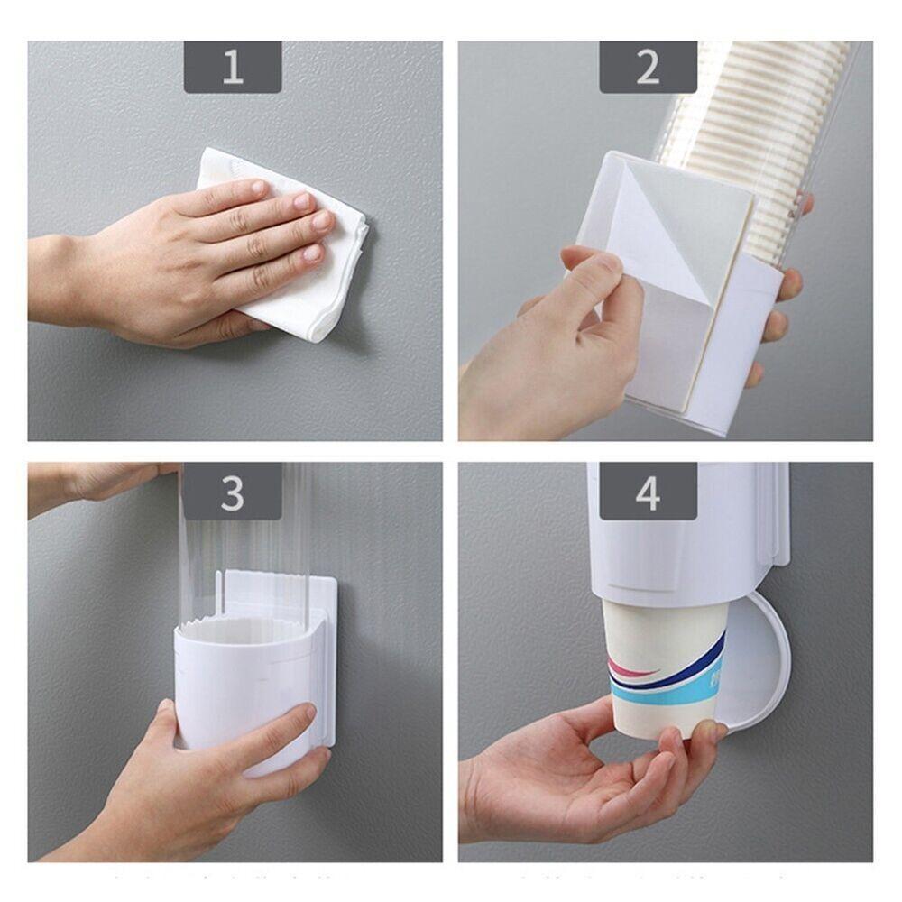 White Black Dust-proof No Punching Wall Mounted Cup Rack Paper Cups Dispenser Cup Holder