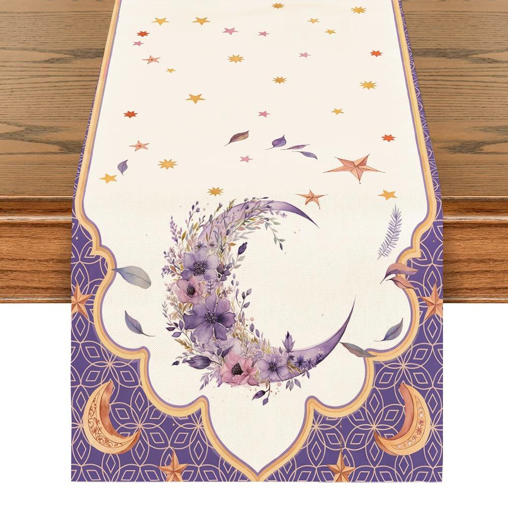 Vintage Moon Star Table Runner Washable Dinner Table Cloth Ramadan Table Runner Kitchen