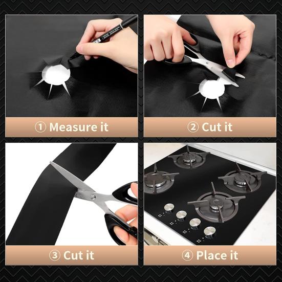 Газовая плита Неприлипающий вкладыш Защита от пятен Защита от деформации 5 отверстий Предотвращение разбрызгивания Эффективная очистка ПТФЭ Стекловолокно