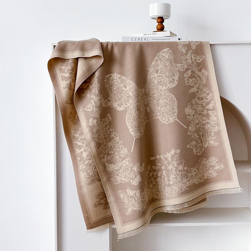 Butterfly Insect Print Style Fashionable And Elegant Women'S Imitation Cashmere Warm Scarf Large Shawl