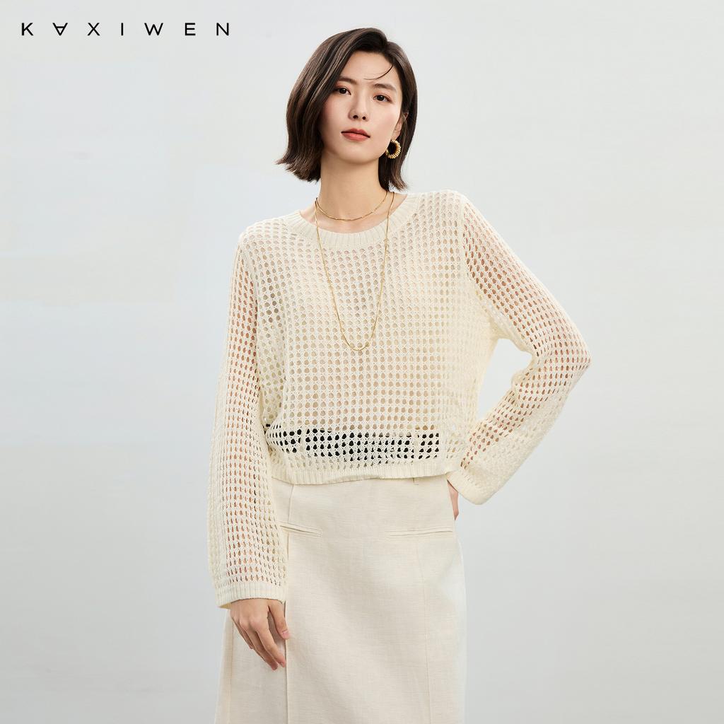 Mixed color woven hollow knitted sweater