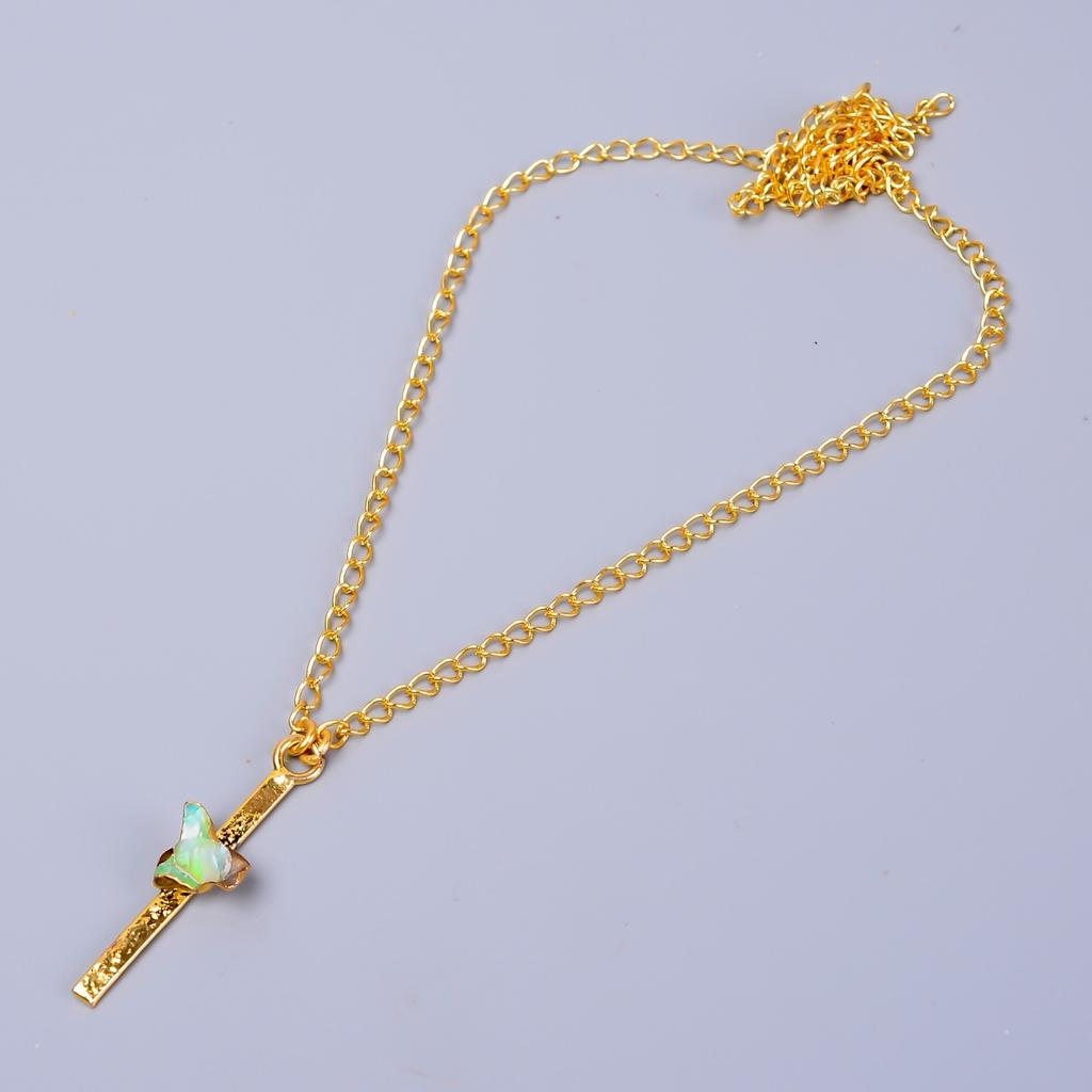 Натуральный эфиопский опал, гальванизированное золотом, электроформованное свадебное колье-цепочка, ювелирное изделие V-79