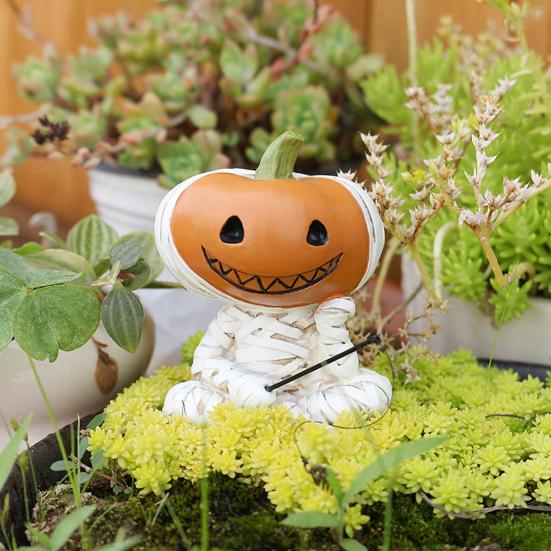 Рыбалка Человек-Тыква Фигурка Смола Голова-Тыква Человек в Бинтах Скульптура Рыбак Человек-Тыква Статуэтка для Украшения на Хэллоуин Аквариум