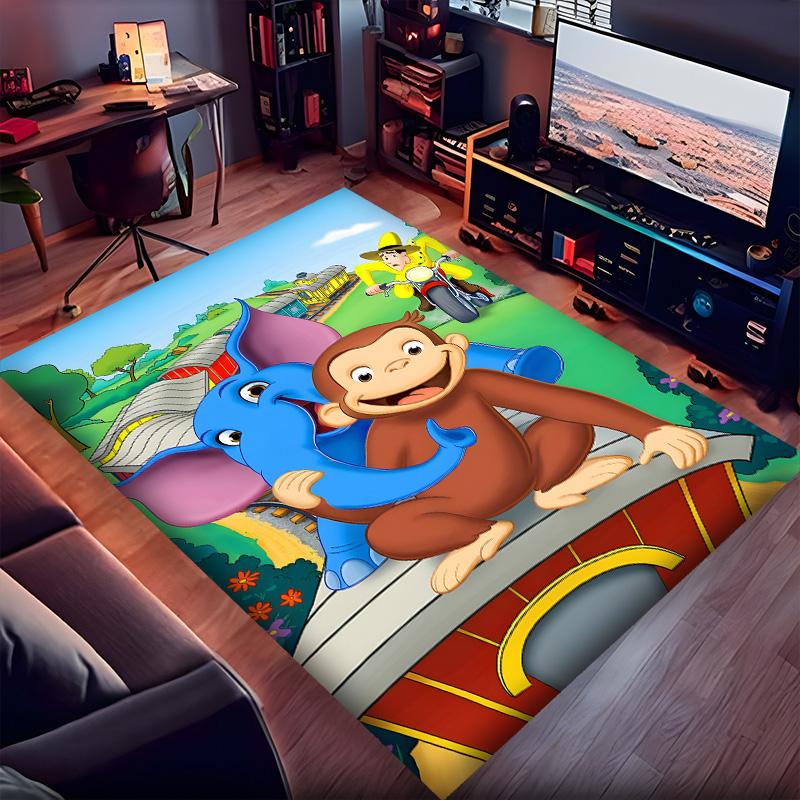Curious George Polyester Carpet, Soft Indoor Mat for Office Chair, Living Room, Computer Desk - Decorative Home Office Rug Design