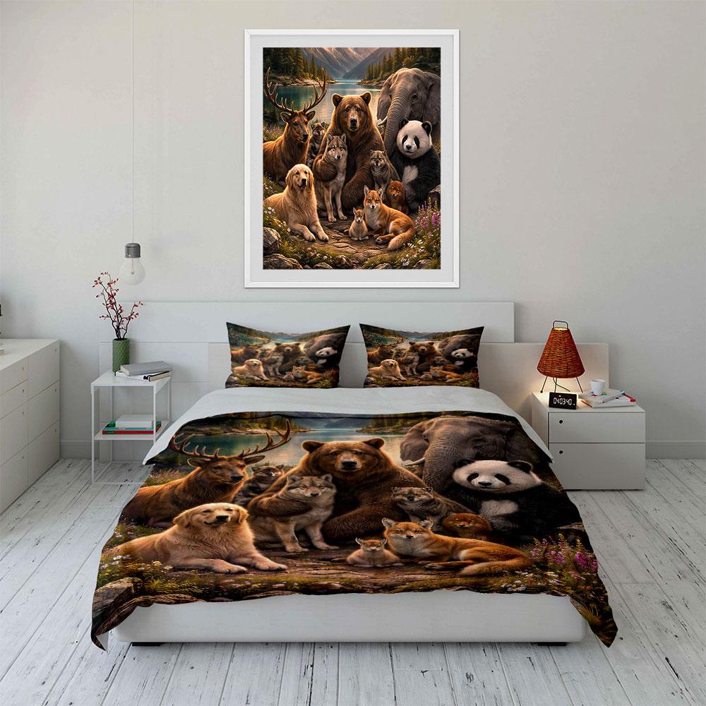 "Wildlife Animals Group Print" Bedding Duvet Cover Set Duvet Cover Pillowcases (1*Duvet Cover 2*Pillowcases, without duvet insert)