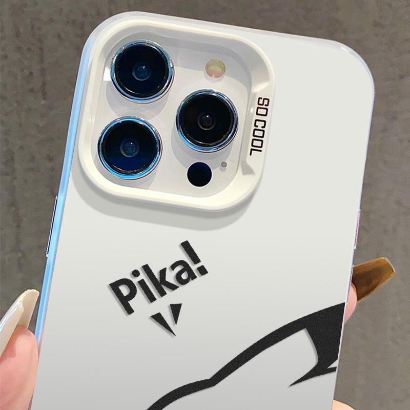 Чехол для iPhone 17 Пикачу, Совместим с Apple 13/14/15 Pro Max и 16 Pro, Серебристый