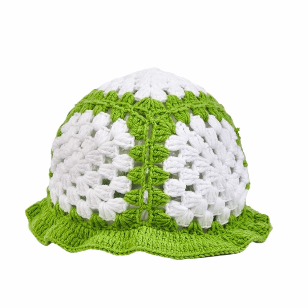 Sunflower Patterned Fisherman Hat Lotus Leaf Edge Handmade Knit Hat  Autumn Winter Outings