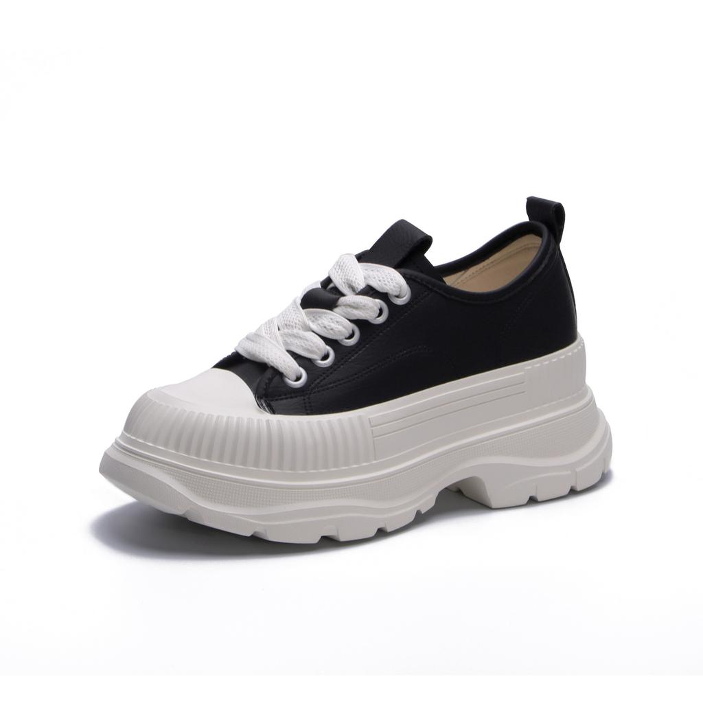 2025 Autumn New Muffin Thick-soled Heightening Casual Canvas Shoes Women's Sports Little White Shoes Board Shoes Campus Wind Front Lace-up