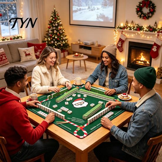 Table Protection Pad Christmas Mahjong Mat, Non-Slip Rubber American Noise Reduction Reducing Game Waterproof Cover for Poker, Card, Board &