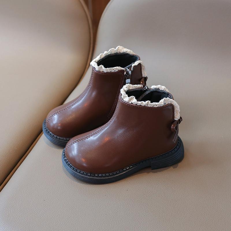 Новые милые детские ботильоны, модные элегантные туфли принцессы с оборками на весну и осень, универсальные детские повседневные короткие ботинки