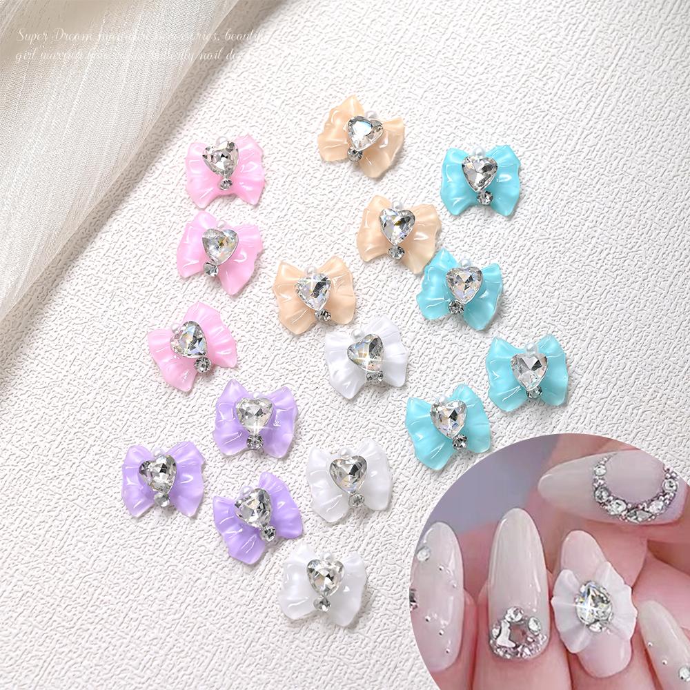10pcs Sailor Warrior Moon Nail Charm 3D Shiny Japanese Bowknot Diamond Gem Nail Rhinestones Crystal Heart Design DIY Nail Parts