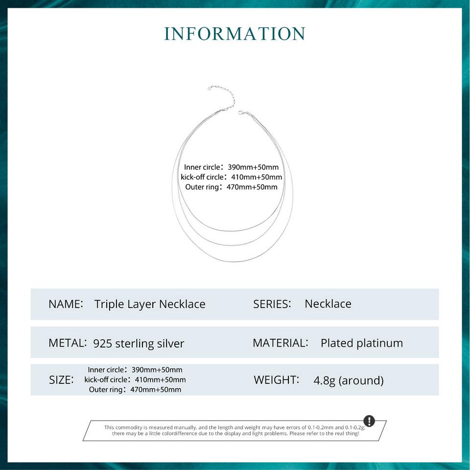 BAMOER из стерлингового серебра 925 пробы, шикарная трехслойная коробка для ожерелья, цепочка на шею с бусинами для женщин, с платиновым покрытием, оригинальный дизайн, изящные ювелирные изделия