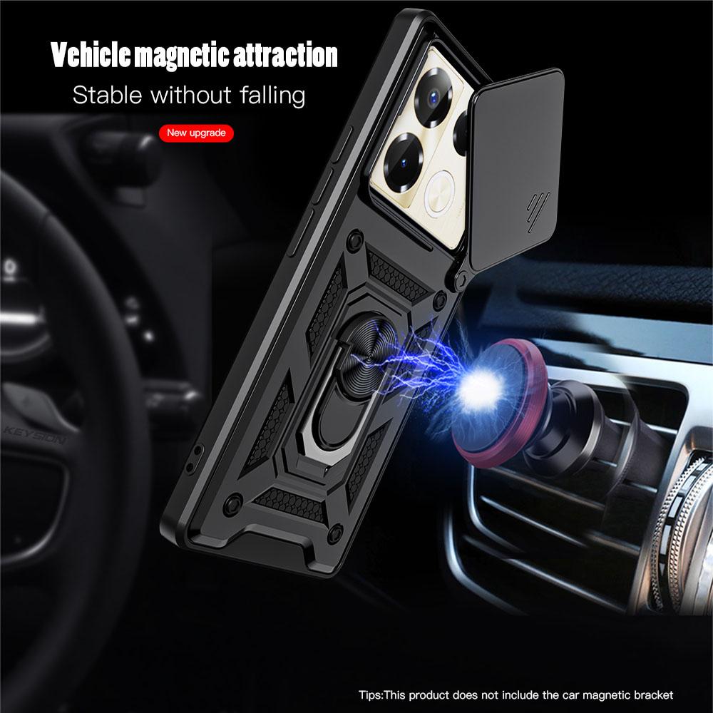KEYSION Ударопрочный чехол для Infinix Note 40 Pro+ 5G Slide Camera Protection Metal Ring Stand Phone Cover для Infinix Note 40 4G