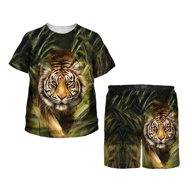 Детская одежда для детей от 1 до 14 лет, модный костюм для мальчиков и девочек, летняя детская футболка с короткими рукавами и тигром, повседневная уличная одежда с 3D принтом