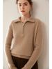 Women's High-End French Cashmere Sweater - Solid Color, Long-Sleeved, Lapel Knit Top