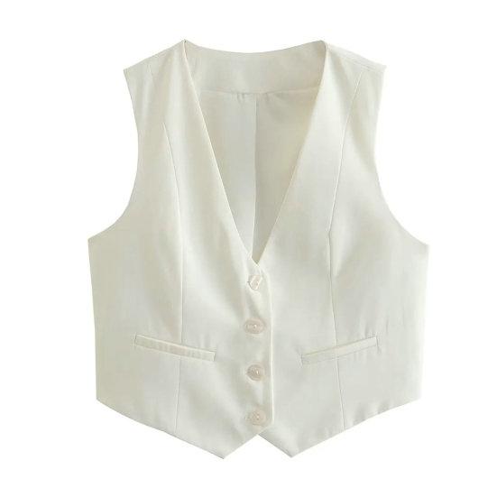Летний женский жилет без рукавов с v-образным вырезом, однобортный, с маленькими карманами, облегающий однотонный укороченный жилет, пальто, рабочая одежда
