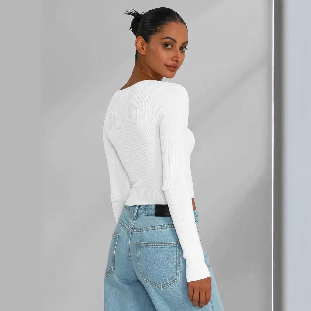 JPNTKY Женская мода Повседневная осень-зима Однотонные принты Длинные рукава V-образный вырез Блузки и рубашки