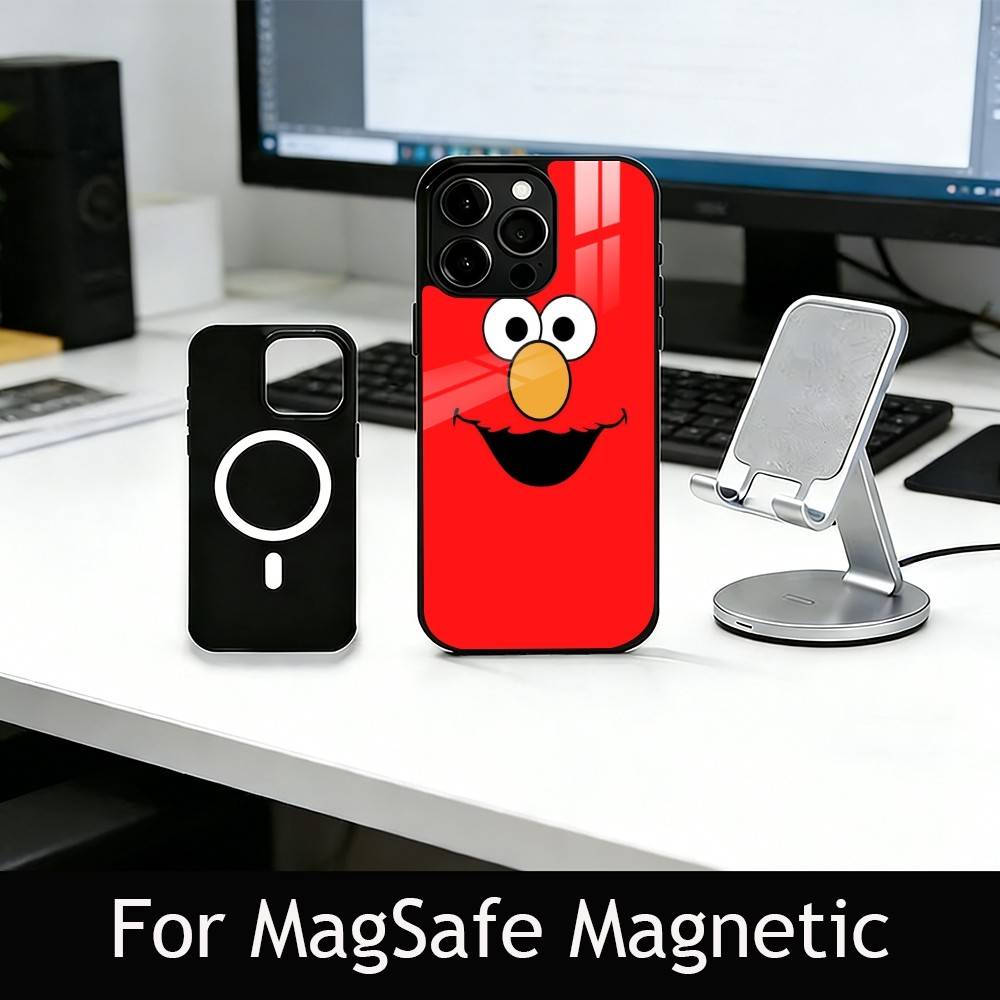 Cut Cartoon E-Elmo Phone Case For iPhone17,16,15,14,13,12,11 Plus,Pro Magnetic For Magsafe Wireless Charging