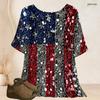 Women Plus Size Round Neck Batwing Short Sleeve Printed Red Blue Loose Tunic Blouse