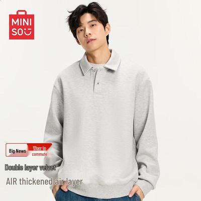 Мужской свитшот в американском стиле MINISO с флисовой подкладкой и воротником поло