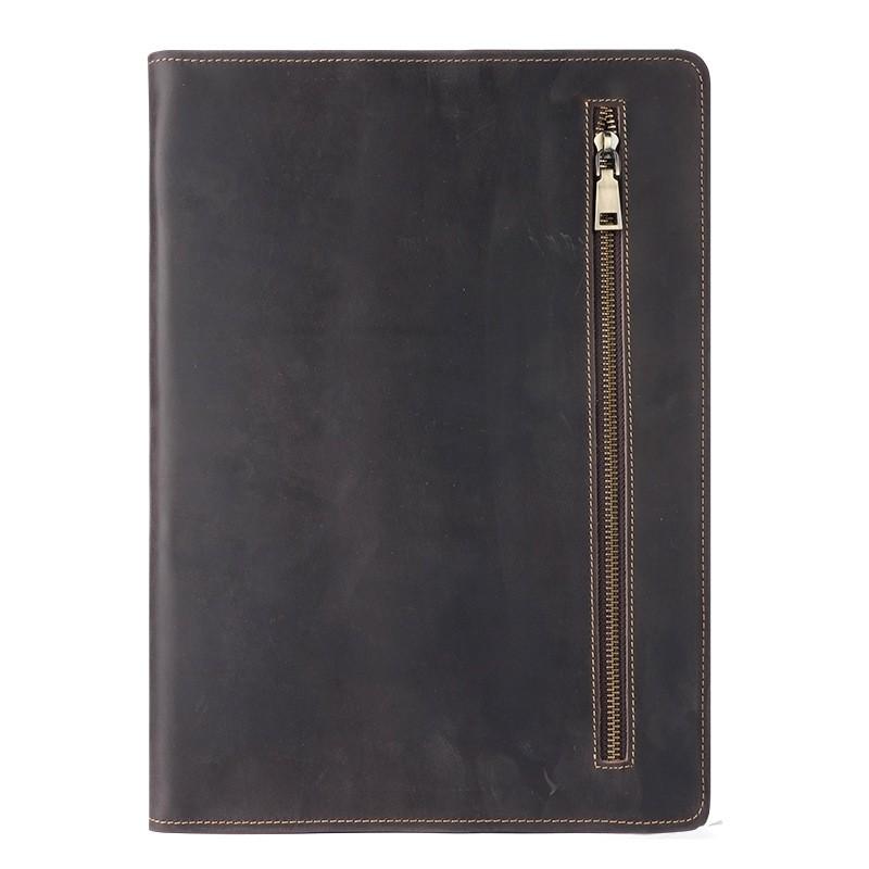 Genuine Leather IPad Case With Pen Slot Vintage Crazy Horse File Clutch Men Business Travel 10 Inch Tablet