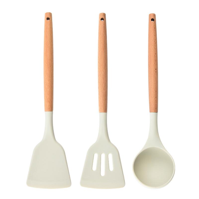 Silicone Kitchenware Cooking Spatula Soup Spoon With Wooden Handle Non-stick Cookware Spatula Kitchen Cooking Tool