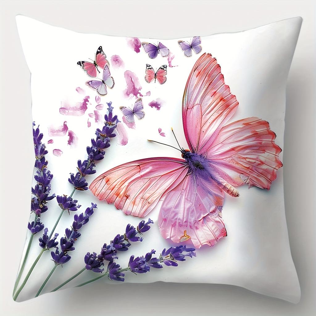 Watercolor Butterfly Lavender Digital Printing Pillow Cover Short Plush Suitable Living Rooms Bedrooms Sofas Throw Cushion Cover