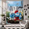 Wall Hanging Tapestry With Custom Name & Text, Smurfs Decorative Tapestry For Bedroom