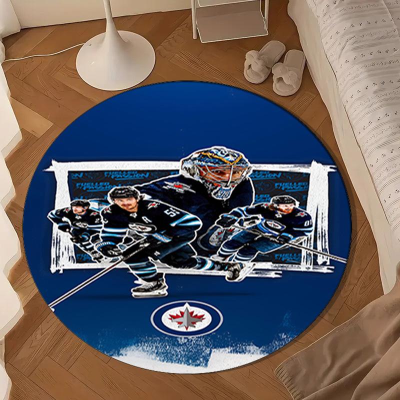 Winnipeg Crest Hockey Round Rug for Livingroom,Bedroom, Palyroom, Chair Rug, Area rug, Circle Carpet, Large Size Decor Fan Christmas gift