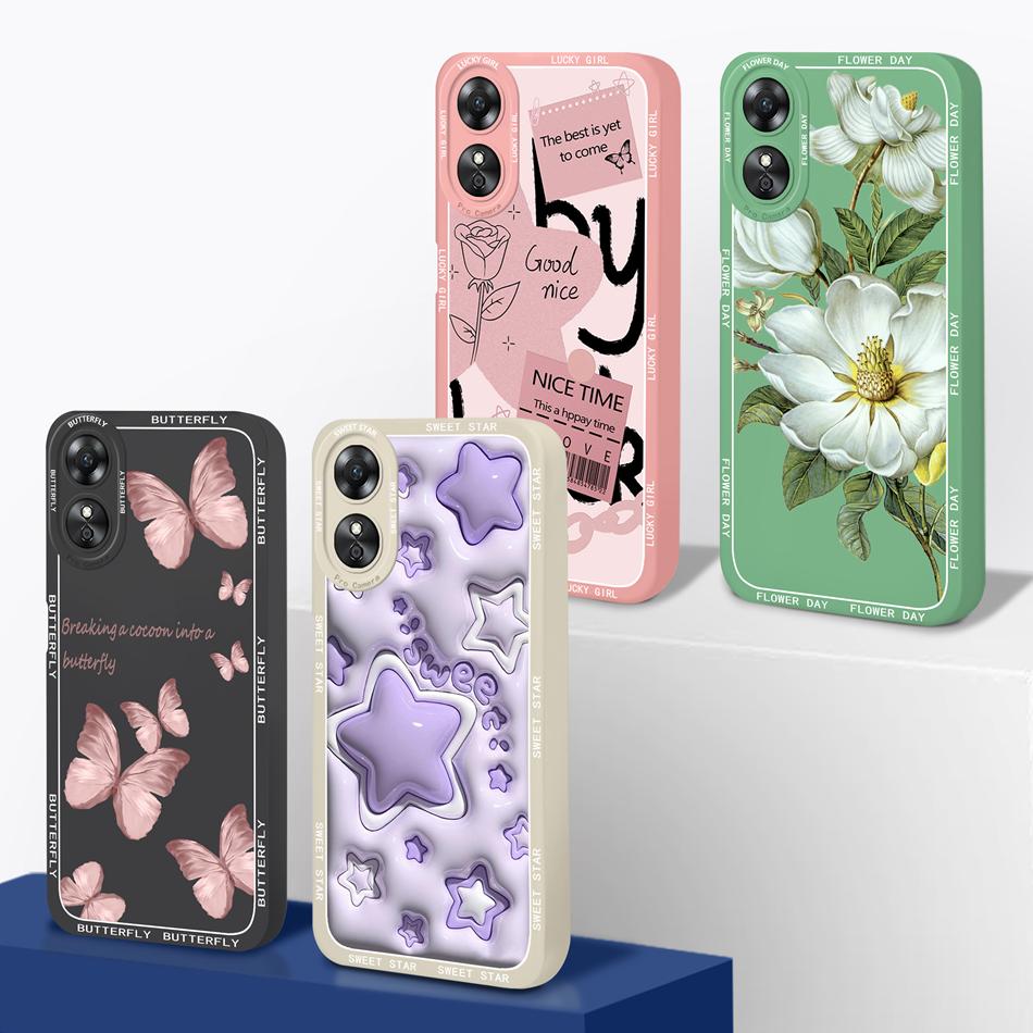 For OPPO A17 A17K Case Butterfly Camera Protection Back Cover Soft Liquid Silicone Anti Choc Funda For OPPO A 17 OPPOA17K Capa