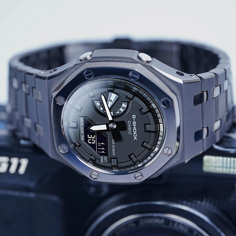 Casio Мужские часы с двойным дисплеем (жидкокристаллический/аналоговый) Серия Черные часы GA-2100-7A-