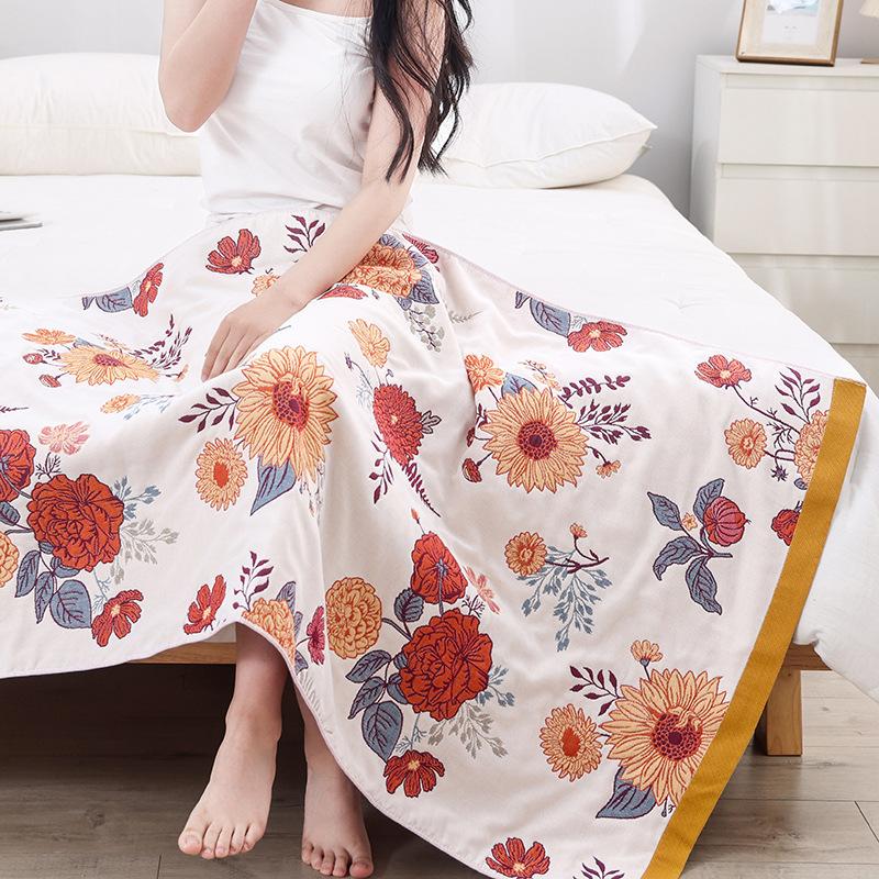80x160cm Orange Flowers Bath Towel Pure Cotton Soft Absorbent Quick-drying Towel Beach Towel for Women,1pc