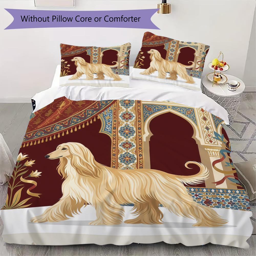 Afghan Hound Pattern Bedding uilt Set uilt Cover Pillowcase Home Decoration Birthday Gift (1 * duvet cover + 2 * pillowcase without core)