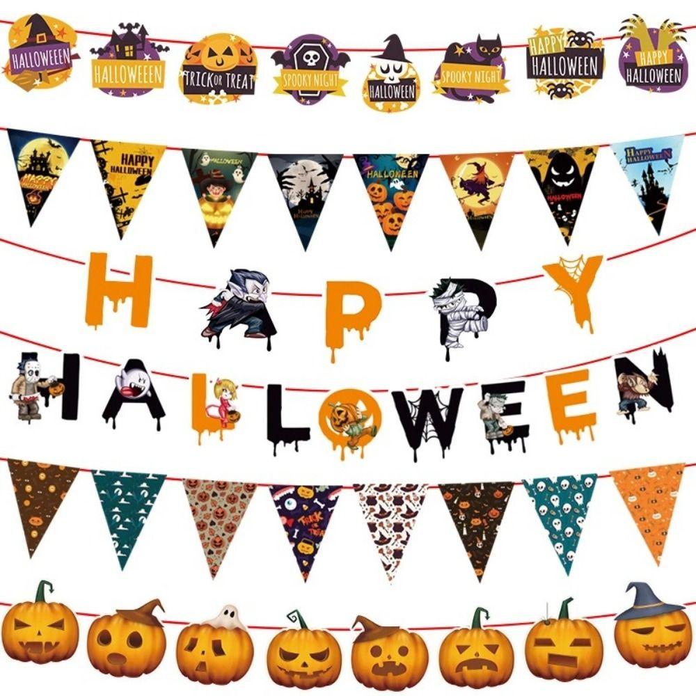 Hanging Happy Halloween Paper Banner Paper Pumpkin Letter Flag  Haunted House