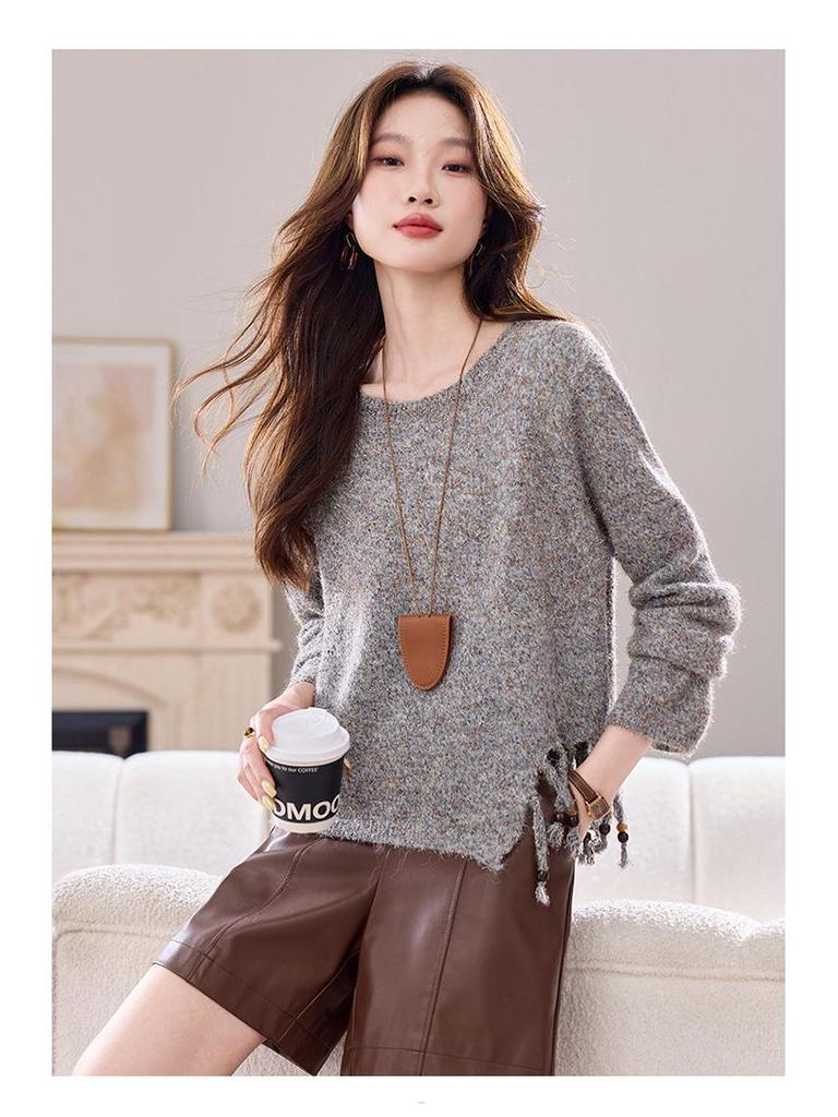 Versatile Knitted Sweater: Round Neck, Loose Fit, Irregular Tassel Cardigan for Autumn and Winter