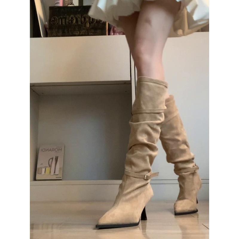 High-heeled Boots, Temperament, Folds, Boots, Women Are Thin, Thin Heels, Pointed Toes Are No More Than Knees, High Knight Boots