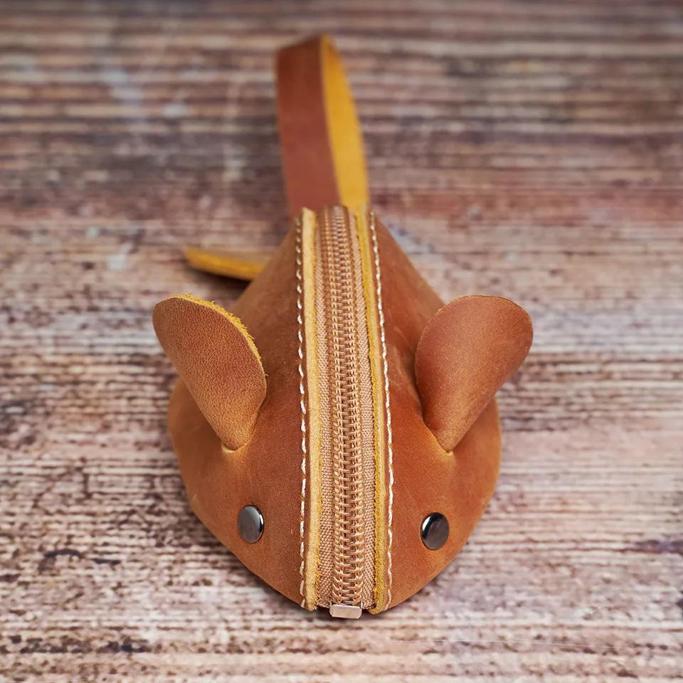 Cowhide Children'S Change Bag, Genuine Leather Mouse Cartoon Key Bag, Multi-Functional Clutch Storage Bag