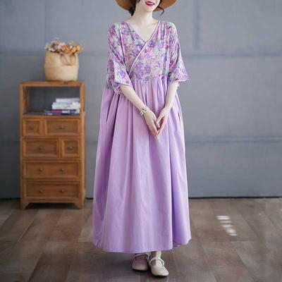 Летнее платье с V-образным вырезом, Длинное платье большого размера