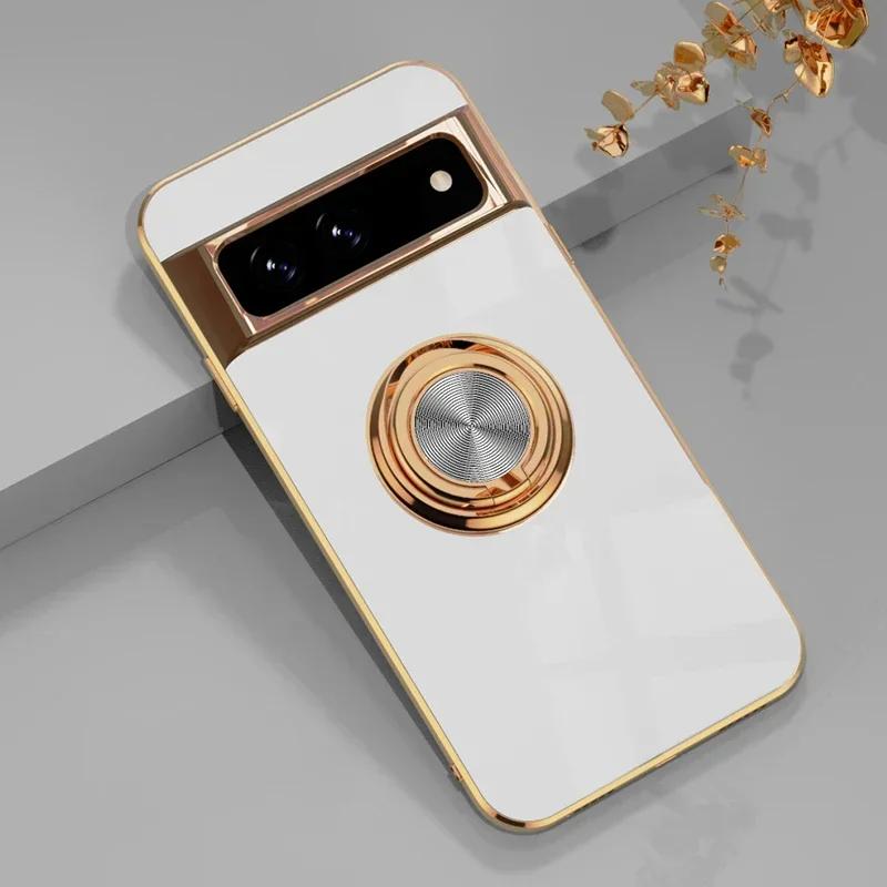 Стильный чехол с покрытием из мягкого силикона, противоударный, для Google Pixel 10 9 8 7 Pro XL 9A 8A 7A, с автомобильным магнитным кольцом-держателем, защитная крышка